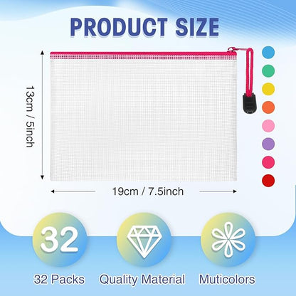 Jetec 32 Pcs Mesh Zipper Bags Toy Storage Bikini Organizer Bag Bolsas Para Guardar Trajes De Bano Waterproof Zipper Reusable Pouch Puzzle Multipurpose for Storage Office(Stylish Color,7.5 x 5 Inch)