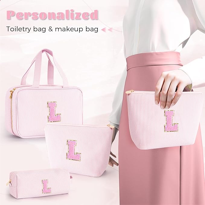 Birthday Gift for Kids Teen Girls Gifts for Girl, Toiletry Bag Makeup Cosmetic Bag Daughter Sister Gifts Birthday for Women Teacher Preppy Makeup Bag - Pink L
