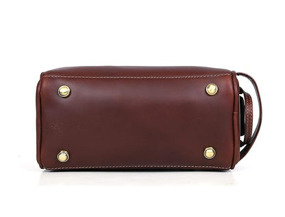 10" Premium Leather Toiletry Travel Pouch With Waterproof Lining Black Color | King-Size Handcrafted Vintage Shaving Kit By Aaron Leather Goods (Saddle Brown)