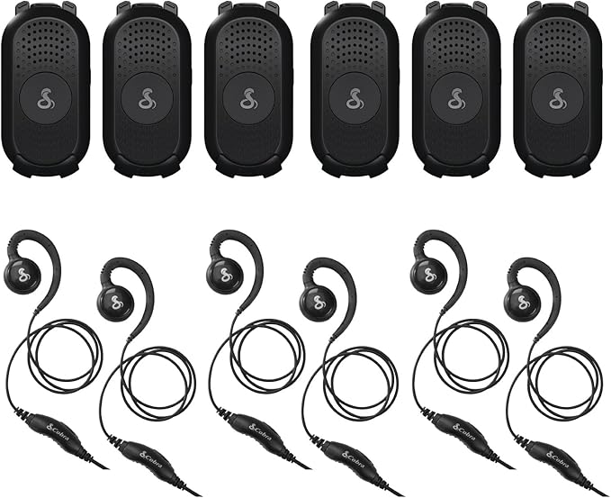 Cobra PX280 Compact Portable FRS Two-Way Radios - IP54 Certified Durability, Dock Charging, 12-Hr Battery, Compact Wearable Form Factor Professional Walkie Talkies for Business (6-Pack with Headsets)