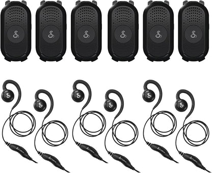 Cobra PX280 Compact Portable FRS Two-Way Radios - IP54 Certified Durability, Dock Charging, 12-Hr Battery, Compact Wearable Form Factor Professional Walkie Talkies for Business (6-Pack with Headsets)