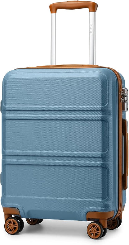 Kono 20'' Carry on Luggage with Spinner Wheel TSA Lock, Lightweight PC+ABS Hardside Luggage Durable Small Carry on Suitcase Apricot Blue