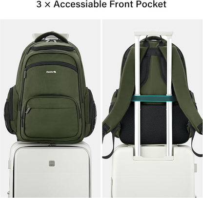 Hanke College Laptop Backpack Multi-Pocket, 18-Inch Large Travel Backpack for Men Women, Water Resistant College Bookbag for 15.6 Inch Laptop, Casual Daily Personal Item Size,Army Green