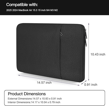 CaseBuy MacBook Air 15 inch Sleeve Water-Resistant Protective Case for 2025-2023 MacBook Air 15 M2 M3 M4 Chip A2941 A3114 A3241 Laptop Carrying Case Cover Slim Travel Accessories Bag -Black