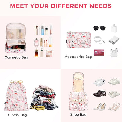 BAGAIL 8 Set Packing Cubes Luggage Packing Organizer Bags for Travel Accessories-Pink Flamingo