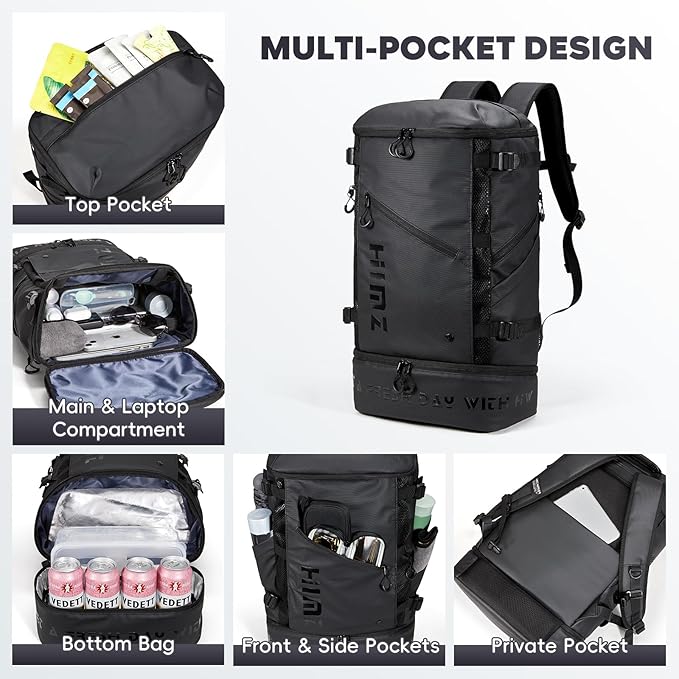 Cooler Backpack with Lunchbox Compartment for Travel Large Insulated Backpack Heavy Duty Men for Camping -17 inch Laptop Bag Carry On Backpacks for Airplane, Black
