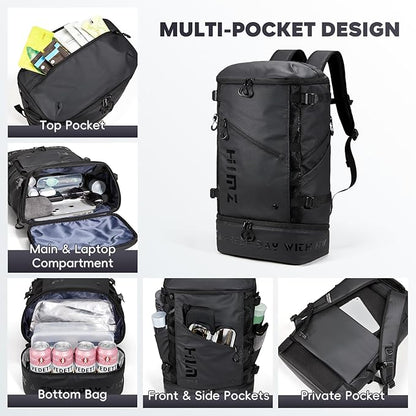 Cooler Backpack with Lunchbox Compartment for Travel Large Insulated Backpack Heavy Duty Men for Camping -17 inch Laptop Bag Carry On Backpacks for Airplane, Black