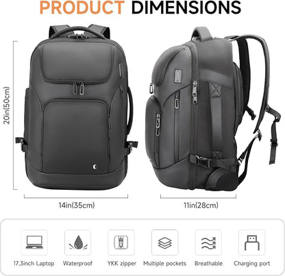Backpack for Men, Anti Theft Convertible Laptop Backpack with Wheels,50L Rfid Personal Item Wheeled Backpack for Travel Business Work, Black