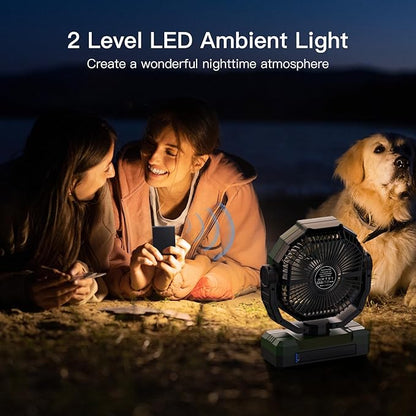 FRIZCOL 3-in-1 Camping Fan - Portable Fans Rechargeable - 24000mAh Battery Powered Fan(105Hrs) with Light & Remote for Indoor, Outdoor, Tent, Travel, Fishing, Jobsite, Gifts for Men Dad Him - Green