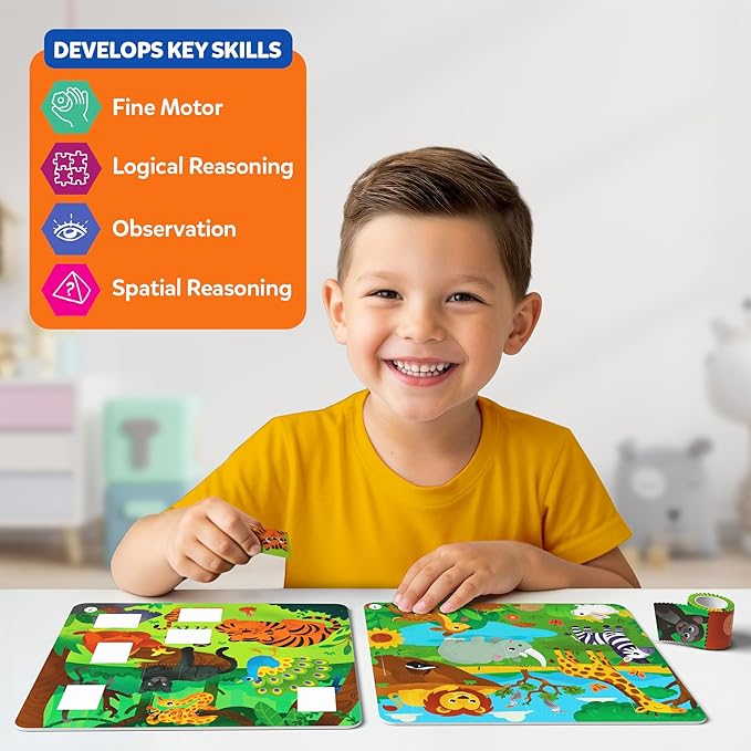 Skillmatics Puzzle Activity - Tape It Animal Sticker Puzzles, 300+ Easy-Tear Stickers, Reusable Art & Craft Kit, Educational Fine Motor Skills & Travel Toy, Gift for Kids Ages 4, 5, 6, 7, 8