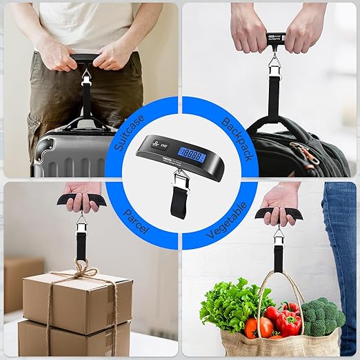 Dr.meter Luggage Scale, Travel Essentials, Digital Backlight LCD Display Handheld Suitcase Scales for Travel Accessories with Rubber Paint, Temperature Sensor 110 Pounds, Battery Included, Black