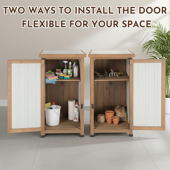 33.5" H Small Storage Corner Floor Cabinet, 2 Shelf Narrow Storage Unit with Adjustable Shelves, Metal Top for Organizing Garage, Pool, Laundry Room,Planting Work Station or Small Spaces