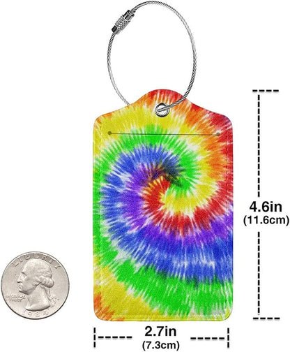 Artistic Tie Dye Luggage Tags Set of 2 Colorful Leather Luggage Tags ID Label for Travel Backpack Bag, Name Labels Suitcase Labels Identifiers Baggage Tags for Adults Kids Women Girls