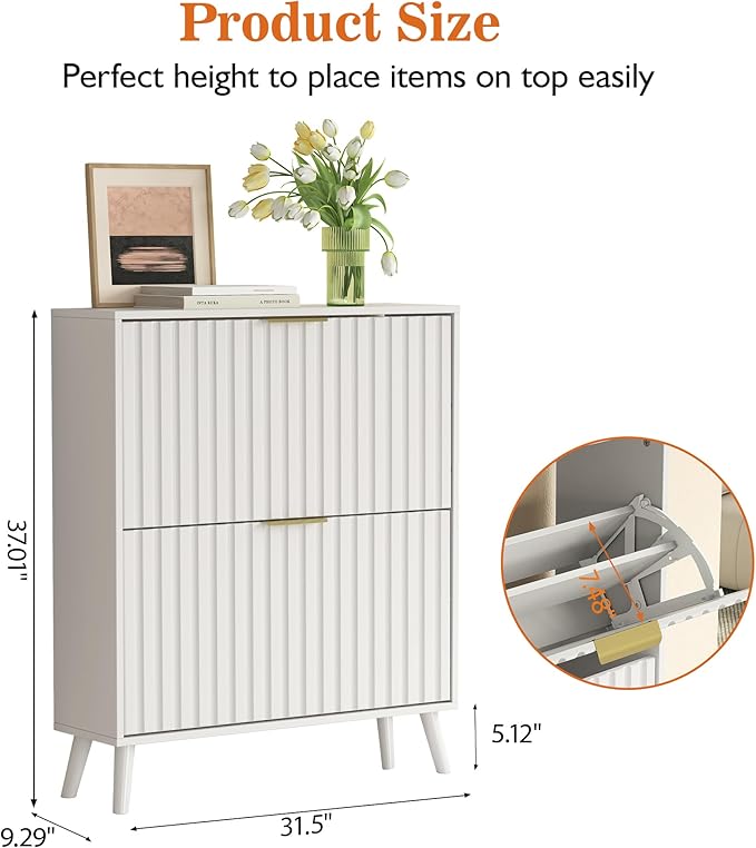 Slim Shoe Cabinet with 2 Flip Drawer Narrow Shoe Cabinet Storage with Adjustable Shelves, Shoe Organizer for Entryway Hallway Bedroom Living Room (White)