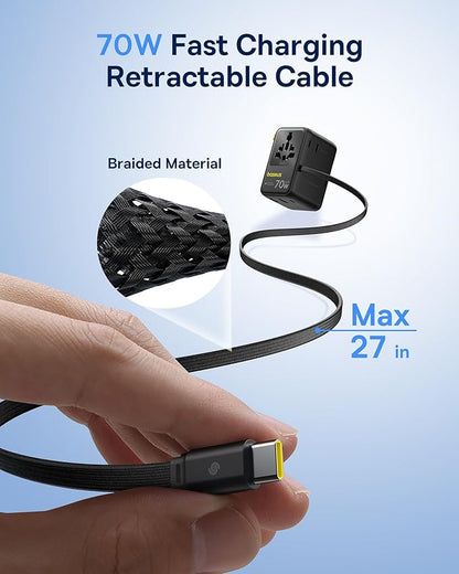 Baseus Enercore Retractable USB C Charger 67W and Baseus Universal Travel Adapter 70W