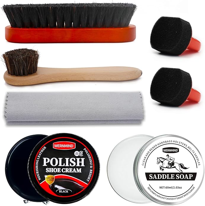 Black Brown Shoe Polish Kit Saddle Soap Mink Oil Leather Boot Shoe Shine Kit Conditioner Cream Wax Care Clearner Set