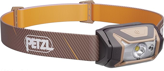PETZL Tikka Headlamp - Compact 350 Lumen Light with Red Lighting, for Hiking, Climbing, Running, and Camping - Brown