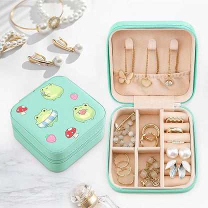 MAYCARI Jewelry Box with Cute Mushroom Frog Pattern Design, PU Leather Jewelry Travel Organizer Case-Rings/Earrings/Necklace Storage Box for Women Birthday Mom Friends Her Bridesmaids Girls s
