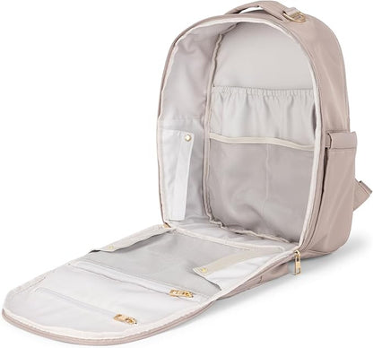 JuJuBe New Classic Diaper Bag Backpack with Portable Changing Pad, Stroller Straps, Large Travel Backpack for Boy or Girl, Carrying Baby Bottles, Wipes, Diapers, Pacifiers, Taupe, Mother's Day Gift