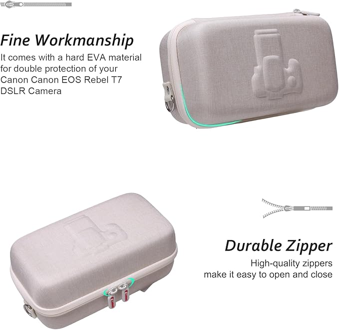 Hard Case for Canon EOS Rebel T7 / R50 / R6 Mark II / T6 / R100 / R50 V / R8 / R10 / R5 Mark II/RP / 5D Mark IV / R7 DSLR Camera and 18-55mm/18-45mm Lens,with Shoulder Strap,Cream
