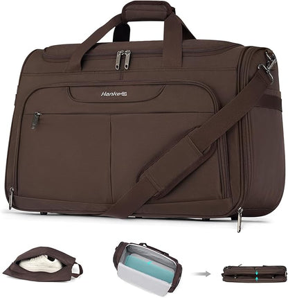 Hanke Carry On luggage Bags for Travel, Large Foldable Duffle Bag for Travel, Softside Lightweight Travel Bag Carry On Bags for Airplanes Women, Travel Tote Bags for Women Men.（Coffee）