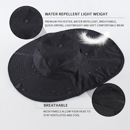 Home Prefer Outdoor UPF50+ Sun Hat Wide Brim Mesh Fishing Hat with Neck Flap