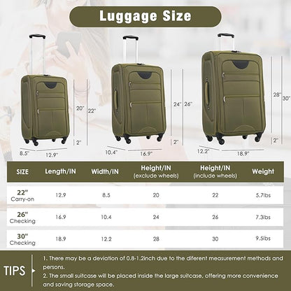 Luggage Sets 5 Piece Softside Expandable Lightweight Durable Softshell Suitcase Sets Spinner Wheels TSA Lock