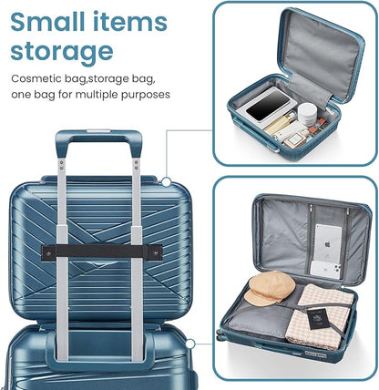 Campfun Luggage 4 Piece Sets, Expandable Carry On Luggage Set Hardshell PP, Suitcase Set with Double Spinner Wheels, Checked Durable Lightweight with TSA Lock, 14in 20in 24in 28in-Peacock Blue(C)