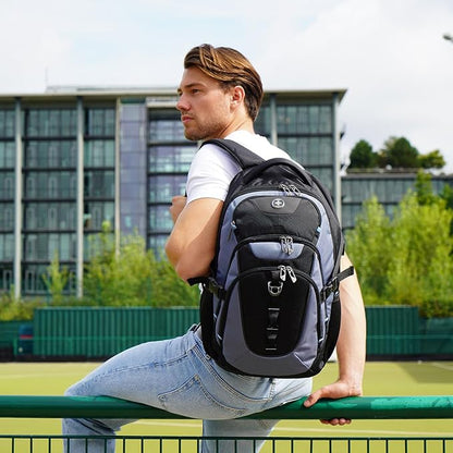 Swissdigital Design Laptop Backpack with USB Charging Port, Travel Backpack Fits 15.6 inches Computer, 31L College School Backpack for Men, Haze Blue/Black | SD803-16