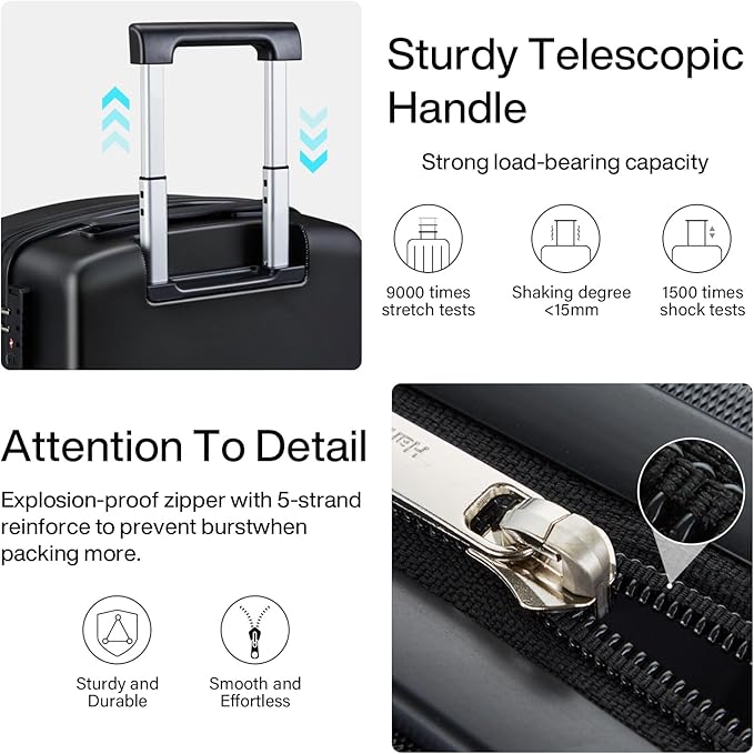 Hanke Hard Shell Luggage Sets 3 Pieces, Carry On and Checked Luggage Sets with Spinner Wheels, Durable PC Hardside Rolling Suitcase for Travel (20/24/28 Inch, Jet Black)