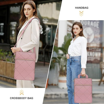 MOSISO Vertical Laptop Shoulder Bag,Computer Bag,Rhombus Quilted Messenger Bag with Front Pocket&Handle&Belt