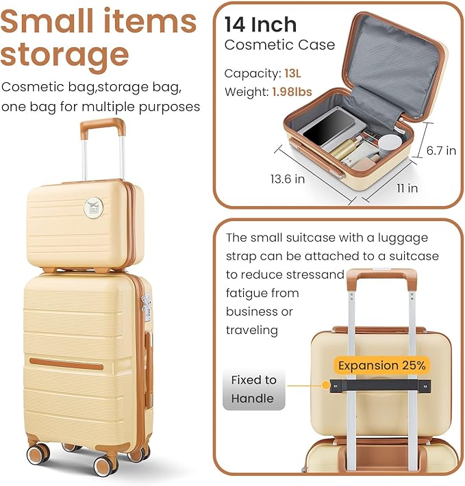 Merax Luggage Set 4 Piece Suitcase with Case Expandable Spinner Wheels Hardshell Airplane Approved Luggage Sets,Apricot Cream,14/20/24/28