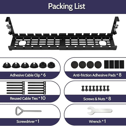 Shikha Cable Management Under Desk, 15.7"-31" Retractable Cable Management Tray, No Drilling Cord Organizer with Clamp for Desk, Under Table Wire Management Tray for Home Office