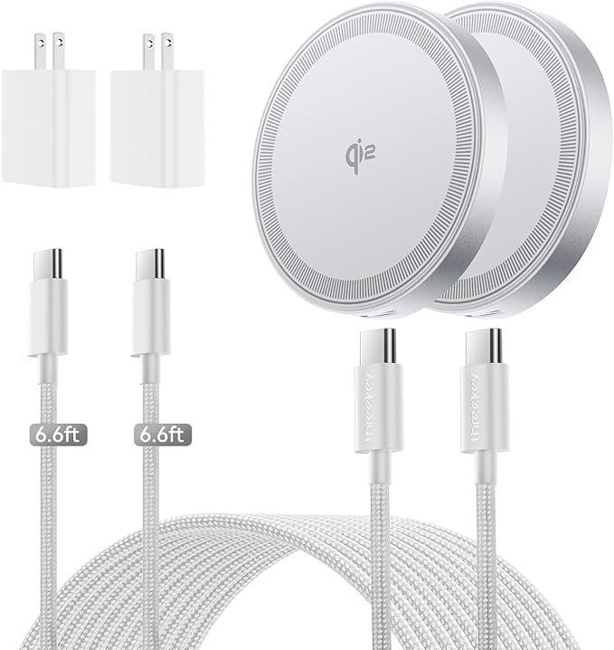 for 15W Magsafe Wireless Charger, Qi2 Magnetic Wireless Phone Charger with 6.6ft Cable Fast Charging Pad for iPhone 17 Air 16 15 14 13 12 Pro Max Airpods(20W Adapter Included), 2 Pack (White)