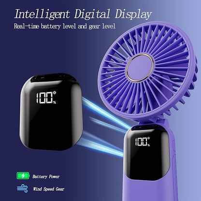 Portable Fan, 4200mAh Battery Operated Fan, 5 Speeds&Digital Display, Makeup Fans for Women with Base, 180°Foldable 3in1 Handheld/Neck/Desk Fan for Outdoor Indoor,Ultra Quiet (Purple)