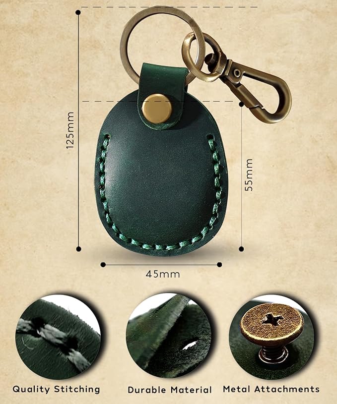 Genuine Leather AirTag Keychain Compatible with Apple AirTag Holder Leather Key Ring. Anti Lost Anti Scratch Secure Key Chain Case for Pet Collar Luggage Travel. Full Cover Protective Air Tag Keyring