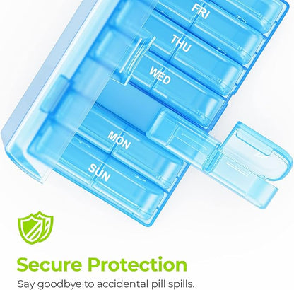 AUVON XL Weekly Pill Organizer 2 Times a Day, Pill Box 7 Day with One-Side Large Openings for Easy to Use, Blue AM PM Pill Case for Medication, Vitamins, Fish Oils, Supplements