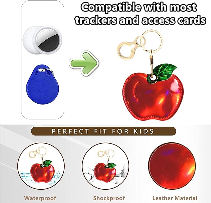 Leather Keychain Holder Case Compatible with AirTag,Cute Protective Shiny Charm Cover with Keyring,Anti-Scratch Finder GPS Tracker Case for Wallet Keys,Bag,Pets(Red Fruit)