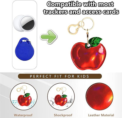 Leather Keychain Holder Case Compatible with AirTag,Cute Protective Shiny Charm Cover with Keyring,Anti-Scratch Finder GPS Tracker Case for Wallet Keys,Bag,Pets(Red Fruit)