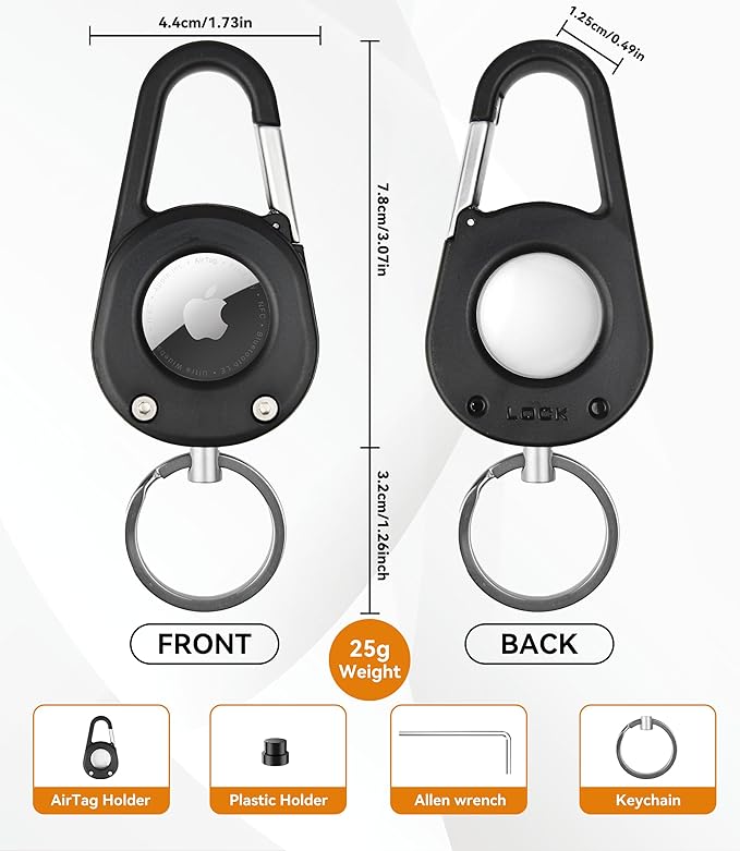 Compatible with Airtag Holder Keychain Case: Ipx8 Waterproof Anti Theft Secure Air Tag Key Chain Scratch Carabiner Airtags Accessories Protective Cover Tracker for Pet Luggage Bag Kids Backpack Black