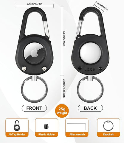 Compatible with Airtag Holder Keychain Case: Ipx8 Waterproof Anti Theft Secure Air Tag Key Chain Scratch Carabiner Airtags Accessories Protective Cover Tracker for Pet Luggage Bag Kids Backpack Black