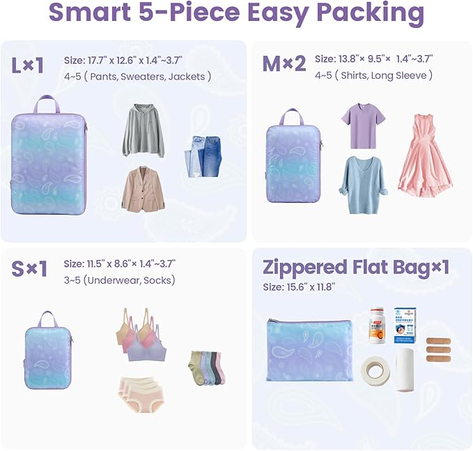 Cambond Compression Packing Cubes for Travel Women - Expandable Travel Bags Luggage Organizers Travel Essentials Compression Cubes for Travel Carry on Suitcases Organizer