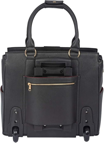 JKM & Company Rolling Laptop Bag for Women | Designer Wheeled Briefcase | Fits 13-17" Laptops | Office Travel Computer Case