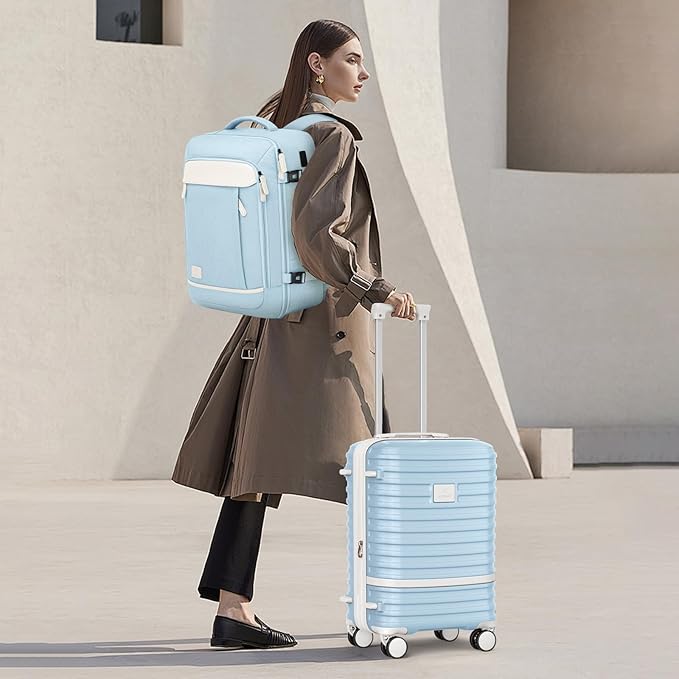 Joyway Expandable Carry on Luggage Sets Airline Approved, Lightweight Hard Shell 20 Inch Carry-on Suitcase with Spinner Wheels (Carry on luggage，LightBlue)