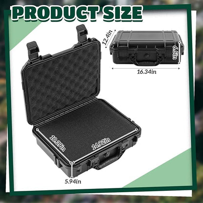 1 Pcs 16.3 x 12.4 x 6.5 Inch Waterproof Hard Case with DIY Customizable Foam Insert Portable Protective Case with Knife for Camera Drones Equipments Tools Test Instruments (Black)
