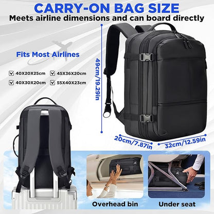 TNELTUEB Vacuum Backpack Travel-Expandable Vacpack Backpack with 3 Compression Bags and Manual Pump, Waterproof & Laptop Compartment(Fits 17"), Carry-on Luggage Backpacks for Flight/Business, Black