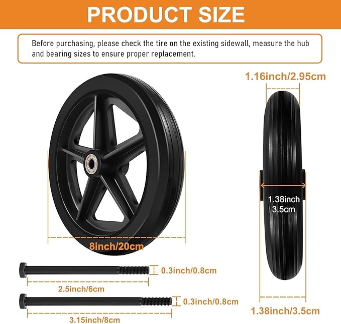 2Pcs 8 Inch Replacement Wheelchair Wheels for Walkers - Environmentally Friendly Rubber Material, Wear-Resistant PU Tires, Anti-Slip, and Durable ABS Wheel Hub (8IN Narrow 2Pcs)