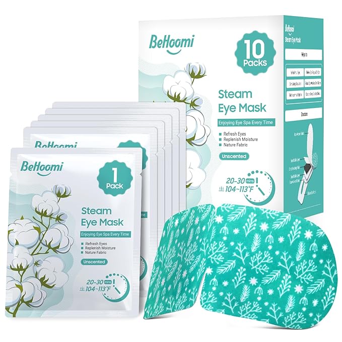Steam Eye Mask, 10 Packs Heated Eye Mask, Self Heating Disposable SPA Warm Compress for Eyes Sleep Mask, Travel Essentials & Relaxation Gifts, Stocking Stuffers (Unscented)