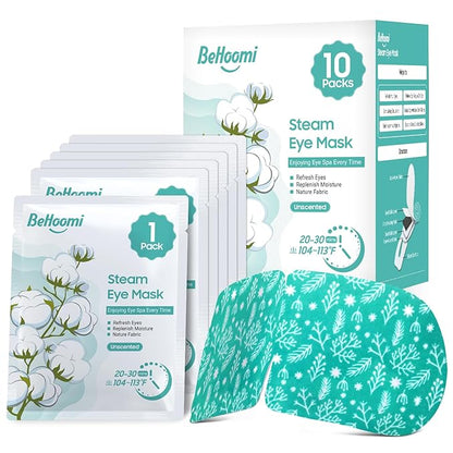 Steam Eye Mask, 10 Packs Heated Eye Mask, Self Heating Disposable SPA Warm Compress for Eyes Sleep Mask, Travel Essentials & Relaxation Gifts, Stocking Stuffers (Unscented)