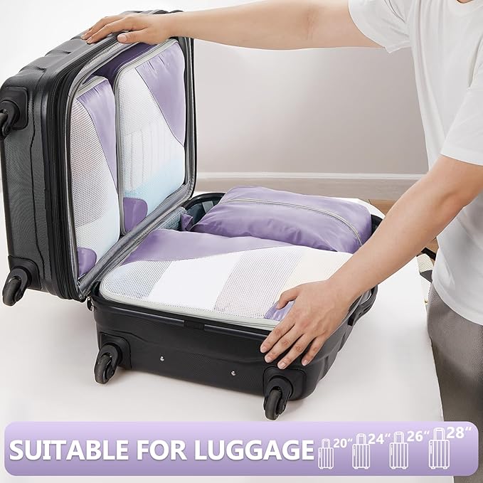 8 Set Packing Cubes for Travel, Anti-Tearing Suitcase Organizer for Luggage with Shoe & Hanging Toiletry Bag,Gifts for Women Mom,OlarHike Vacation Essentials & Accessories for Cruise Ship,Lavender